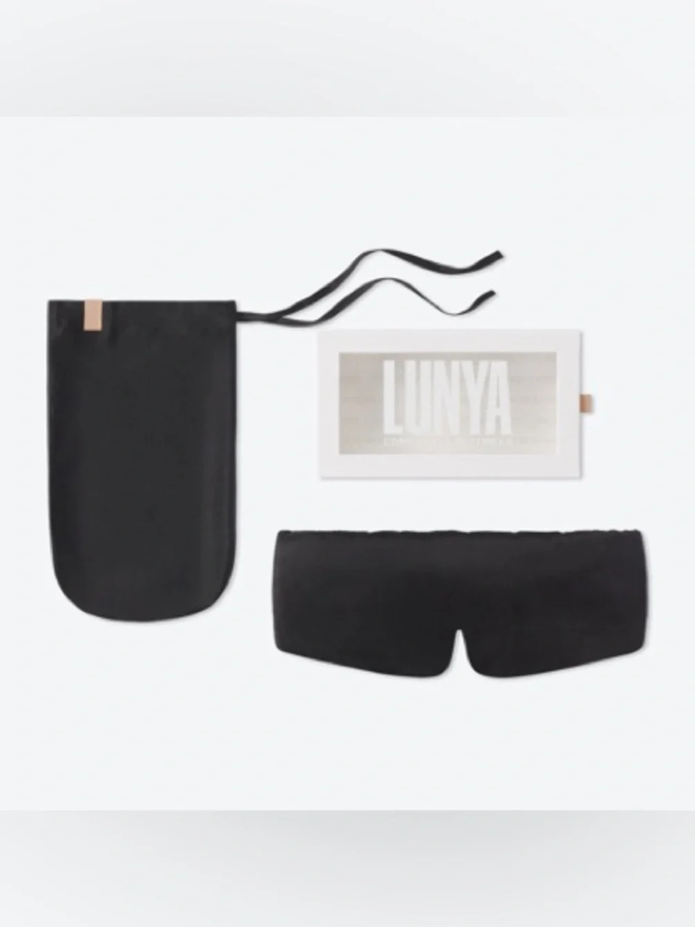 lunya Black Sleep Mask with Matching Pouch and Box